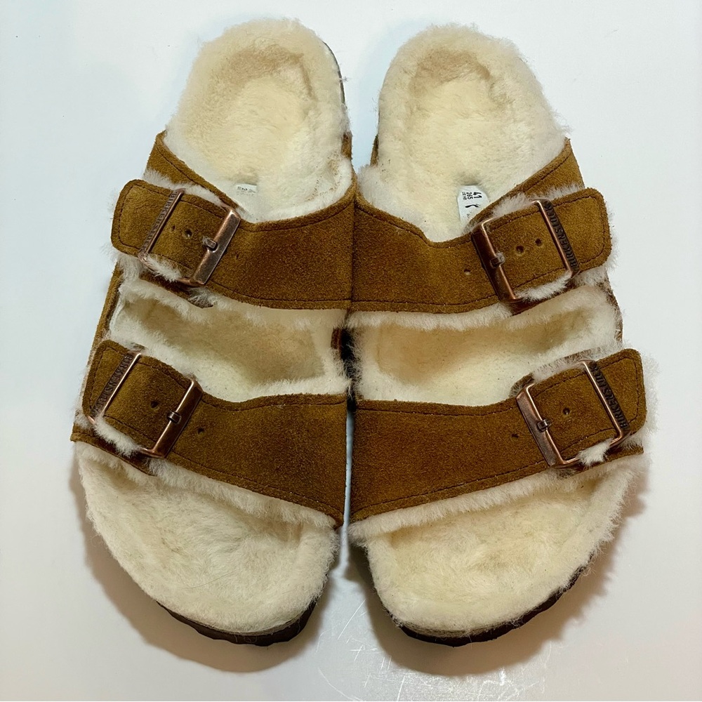 Birkenstock Arizona Shearling Tan Suede 10 Women's US NWOT